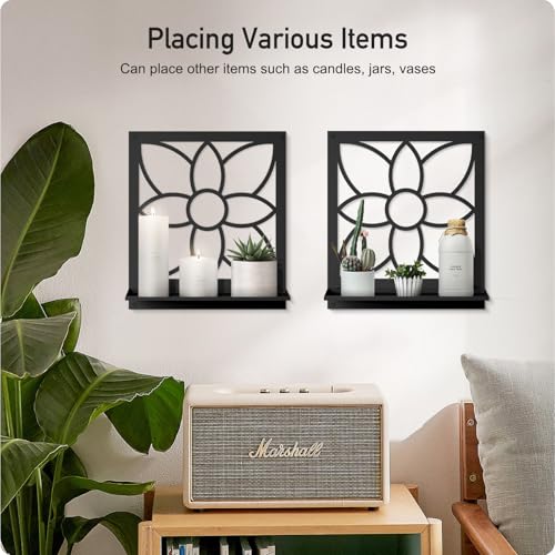 Flower Candle Wall Sconce, Retro Bathroom Wall Decor, Black Minimalism Wall Art for Living Room Bedroom Bathroom (2 Pack 11.8 x 13 in) - color: Black- Flower