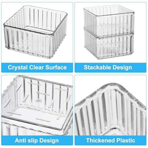 HOTOOLME 14PCS Clear Drawer Organizers Bins, 4 Size Clear Makeup Drawer Organizer, Stackable Vanity Drawer Organiser Trays, Bathroom Drawer Storage for Cosmetics, Office Supply - style: 14 Pack