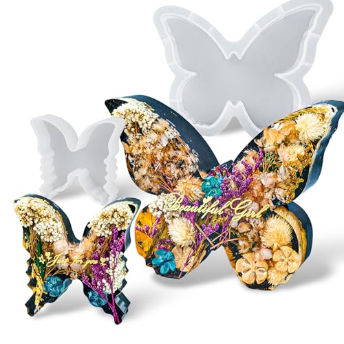 Butterfly Resin Molds Set 8'' Large Ornaments Silicone Epoxy Resin Deep Casting Mold DIY 2 Sizes Butterflies Art Craft Mould for Flower Preservation Bookends Insect Specimen Christmas Home Decorations - color: 2pcs Butterfly Molds