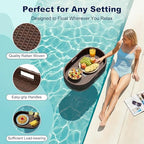 Devoko Floating Pool Tray Large PE Rattan Pool Serving Bar, Luxury Pool Floating Table with Handles for Pool Party, Hot Tub & Beach (Brown) - color: Brown, size: Medium