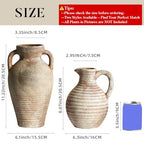 Ceramic Flower Vase Rustic Terracotta Vase with Handles Neutral Clay Pitcher Antique Vase for Home Decor,8 Inch Farmhouse Boho Vases for Living Room,Dining Table,Enterway,Shelf,Fireplace - size: 8''