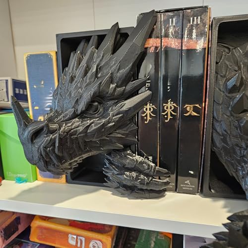 Dragons Awakening Book End – Fantasy Book Nook Insert for Dragon Readers – Unique Home Decor for Bookshelves & Libraries (Black - Head and Tail) - color: Black - Head and Tail