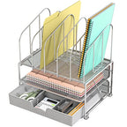 Deco Brothers Desk File Organizer with Letter Tray and 5 Upright File Stand, Silver - color: Sliver