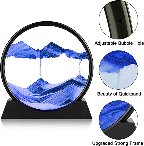 rysnwsu 3D Dynamic Sand Art Liquid Motion, Moving Sand Art Picture Round Glass 3D Deep Sea Sandscape in Motion Display Flowing Sand Painting Relaxing Desk Toys (Blue, 7'') - color: Blue, size: 7''