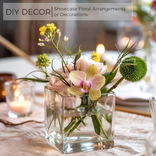 CONNOO 12 Pack Square Glass Vase 3" x 3" x 3", Clear Bulk Flower Vases for Centerpieces, Square Glass Cube Vase Floating Candle Holders for Wedding Party Home Decor - size: 12 Pack 3 Inch