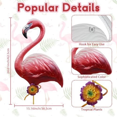 Large Pink Flamingo Wall Decor-Tropical Bird Decor for Indoor Outdoor, Metal Flamingo Outdoor Wall Art Decor Rust-Resistant, Wall Hanging Present for Garden & Home Decor - color: Pink-Flamingo