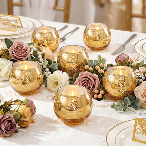 LAMORGIFT 24 Pcs Gold Votive Candle Holders -Gold centerpieces for Wedding Table Decor, Mercury Tealight Candle Holder for Bridal Shower, Engagement, Birthday Party Decorations - color: Gold