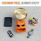 French Bulldog Tray Sculpture – Multifunctional key tray and candy bowl, resin bulldog statue, suitable for entryway tables, office desks, living room use, home decor gift. (orange)