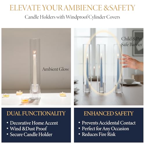 LETINE Hurricane Candle Holders with Ribbed Taper Candle Holders Set of 3(14")- Windproof & Elegant Candle Holder with Glass Cover for Outdoor&Indoors Wedding Centerpieces, Events & Home Decor - color: Clear, size: 14H"-3pcs+3pcs Taper Holder1.57"/2.36"/3