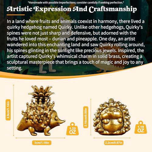 Retro Handcrafted Quirky Hedgehog Ornament - 100% Solid Brass Durian Hedgehog Sculpture | Vintage Style Collectible Art Piece for Home & Office | Unique Gift for Animal Lovers & Food Enthusiasts - style: Durian Hedgehog