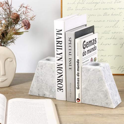 Marble Bookends Decor, Unique Vase Book Ends for Shelves, Natural Stone Book Stopper for Home, Kitchen and Office Decoration (Grigio) - color: Grigio Fantasy