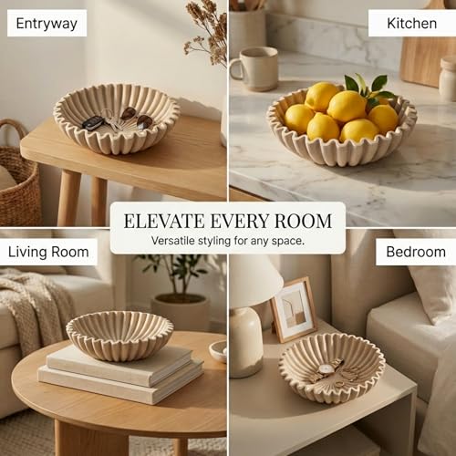 OAKOA Large Decorative Bowl for Home Decor - Purse Bowl Decor - Key Bowl for Entryway Table - Coffee Table Bowl - Organic Modern Home Decor - color: Beige Resin