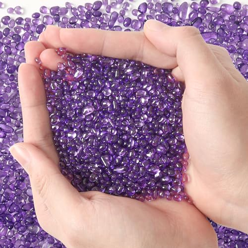 T4U Fish Tank Gravel 2 LB, Tumbled Small Rocks for Aquarium, Glass Beads for Vases, Succulent Rocks for Plants, Aquarium Gravel Decorative Pebbles for Terrarium Crafts Vase Filler, Purple - color: Purple, size: 2 LB