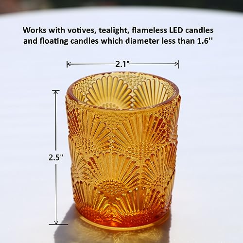 Woho 12Pcs Amber Votive Candle Holders, Glass Amber Candle Holder for Fall Wedding, Boho Tea Lights Candle Holder for Halloween Thanksgiving Centerpieces Table Decoration - color: Amber