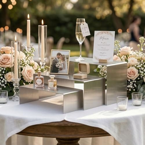Display Stand Risers, Stainless Steel Display Shelf for Showcase, Dessert, Toys, Perfume (Brushed Nickel) - color: Brushed Nickel