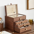 CHOSIN Black Walnut Wooden Jewelry Box for Women, Wood Jewelry Organizer 4 Layer with Glass Lid and Pull-out Necklace Storage Layer, for Watch Necklace Ring Earring Storage Gifts for Mom - style: 4 Layer B