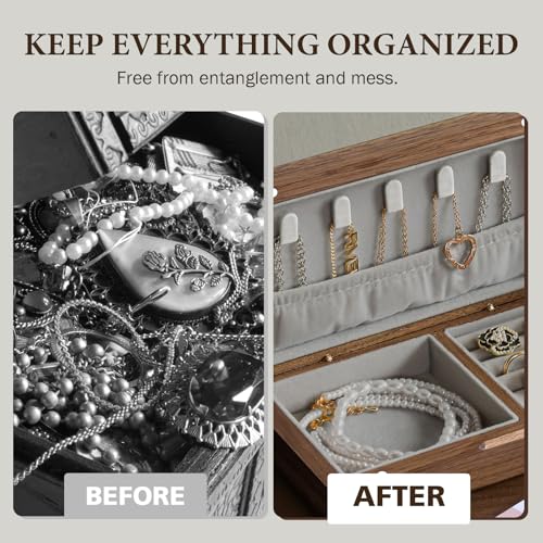 LadyRosian Wooden Small Jewelry Box - Mini Wood Travel Jewelry Case Portable Organizer for Rings, Earrings, Necklaces & Bracelets Storage Women Girls Men,Black Walnut - color: Black Walnut
