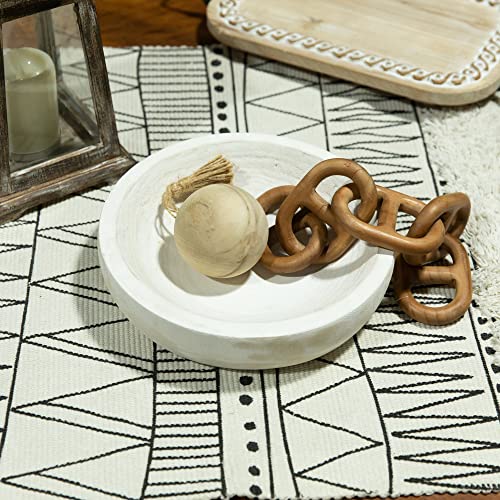 COLLECTIVE HOME - Paulownia Wood Hand Carved Tray, Fruit Snack Holder, Decorative Bowl, Rustic Home Decor Accessories for Coffee Table, Living Room, Wedding Centerpiece, 10" (washed white)