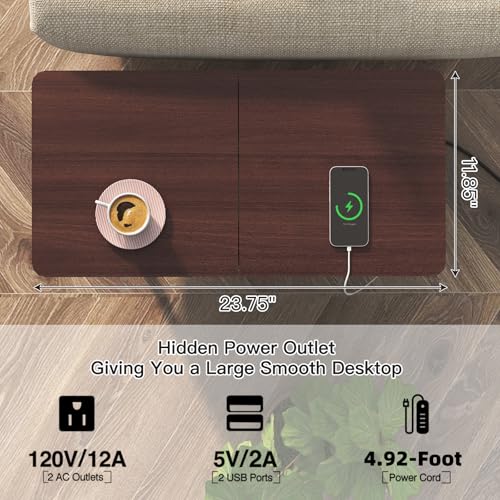 SOOWERY End Table with Charging Station, Narrow Side Table with Flip Top Cabinet and Fabric Drawer, Nightstand Bedside Tables for Small Spaces, Bedroom, Living Room, Dark Cherry - color: Dark Cherry