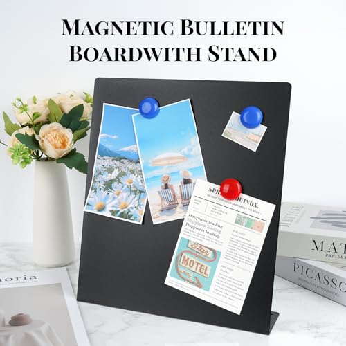 2 Pack Magnetic Board,Magnet Board,Metal Magnetic Bulletin Board,Magnet Display Stand for Home, School, Kitchen, Office (Black) - color: Black
