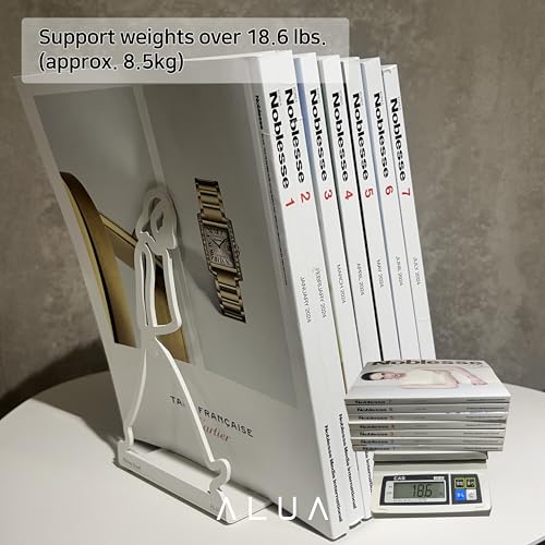 ALUA - Metal Bookend Modern Line Art Design Heavy-Duty and Scratch-Resistant Space-Saving Organizer (A, White)