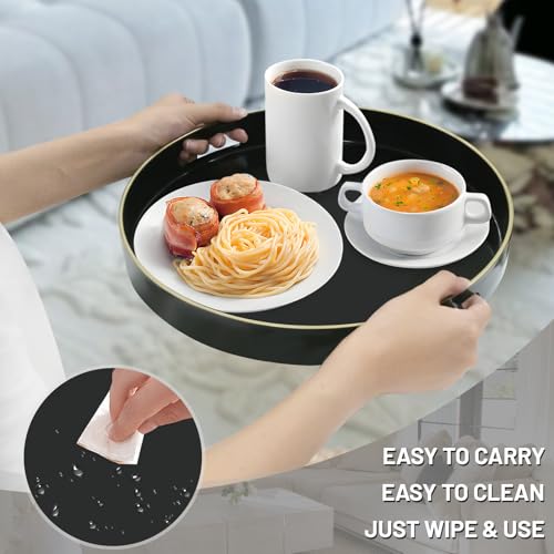 MAONAME Black Decorative Tray for Coffee Table, Modern Round Serving Tray with Handles, 13" Plastic Tea Trays for Ottoman, Bathroom Decor - color: Black, size: 13" x 13" x 1.6"