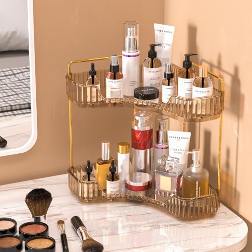 GTI 2 Tier Makeup Organizer, Large Capacity Bathroom Counter Organizer, Perfume Cosmetics Skincare Vanity Organizers, Dresser Countertop Organizer and Storage for Women (Amber) - color: Amber, size: 10" x 10" x 11.7"