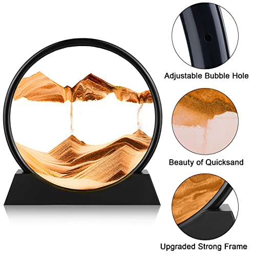 Herecanli Moving Sand Art Picture - 3D Quicksand Painting Decor - Round Glass 3D Deep Sea Sandscape - Relaxing Decoration for Home,Office,Desk,Mantle,Bookshelf,Room- (Yellow, 12 in) - color: Yellow, size: 12"