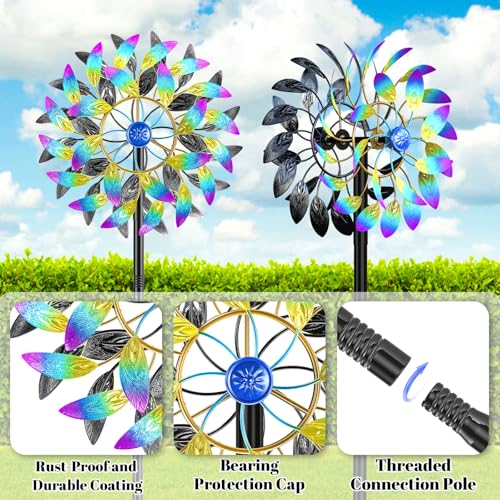 Metal Outdoor Wind Spinner, 2-Way Wind Sculpture Spinner with Metal Stake, Waterproof 360 Degrees Kinetic Windmill Art Decoration for Patio Garden Lawn (A- Colorful) - color: A- Colorful