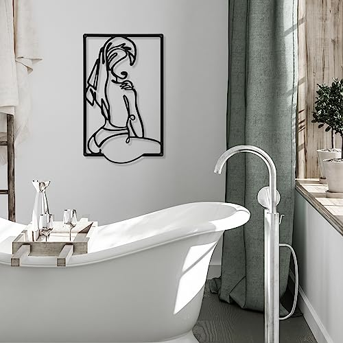 CHENGU 3 Pieces Metal Minimalist Abstract Woman Wall Art Line Drawing Wall Art Decor Single Line Female Home Hanging for Kitchen Bathroom Living Room - style: Cup Style