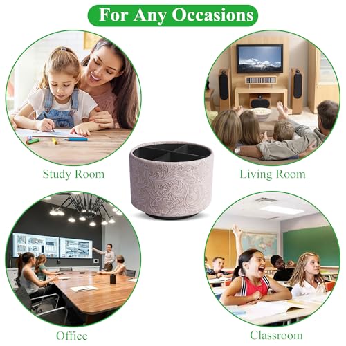 lizimandu Round Leather Art Supply Organizer,Remote Control Holder,360 Degree Spinning,Multi-Functional Pencil Holder,4 Compartments Desktop Stationary Organizer(1-Carved White) - color: 1-Carved White