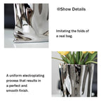 Ceramic Silver Flower Vase, Crinkle Paper Shape, Metal Decorative Home Accent (Large) - size: Large