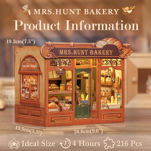 Fsolis Book Nook Kit - DIY Miniature House Kit for Adults Booknook 3D Wooden Puzzles Bread Shop Diorama Model Gifts for Women Book Lovers (MRS.Hunt Bakery) - style: MRS.Hunt Bakery