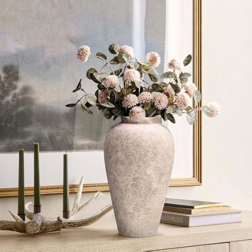 Ceramic Flower Vase Home Decor - 9.2 inch Large Farmhouse Table Vases, Rustic Decorative Vases for Kitchen Living Room Coffee Dining Shelf Mantel Decoration - color: Farmhouse Grey-9.2"