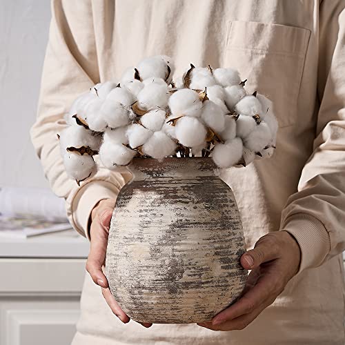 SIDUCAL Ceramic Rustic Vase, Whitewashed Terra Cotta Vase, Distressed Farmhouse Décor, Pottery Decorative Flower for Home Decor, Table, Living Room Decor, Shelf, Mantel, 7.3 Inch, Terra - color: Terra-s