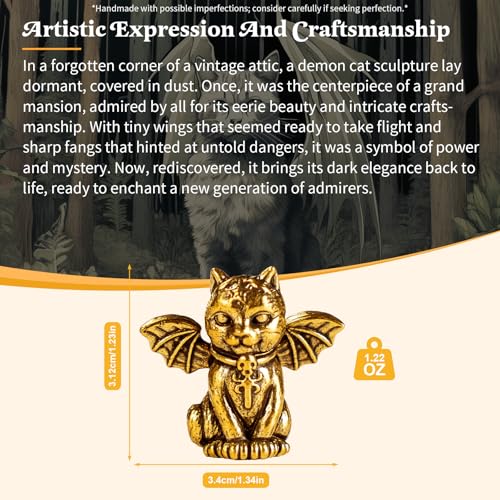 CHOVY Retro Handcrafted Evil Cat Sculpture - 100% Solid Brass Demon Cat Figurine with Wings & Fangs | Gothic Dark Fantasy Desktop Decor, Collectible Art Piece Unique Gift - style: Demon Cat