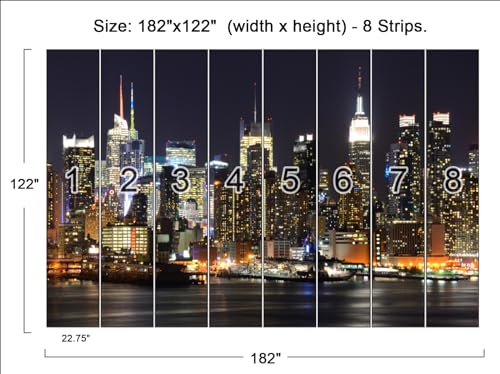 Manhattan Night View Wall Mural, 182" x 122" (8 Panels, Non-Self-Adhesive, Silk Material, Urban Theme) - color: Murals-03, size: 182" x 122"
