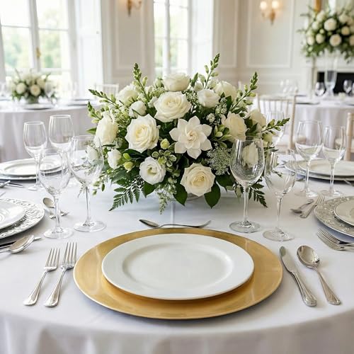 13inch Round Plastic Charger Plates Set of 8,Gold Charger for Dinner Plates,Decorative plates for Wedding,Party,Event Tabletop. (Metallic foil Gold) - color: Metallic foil Gold