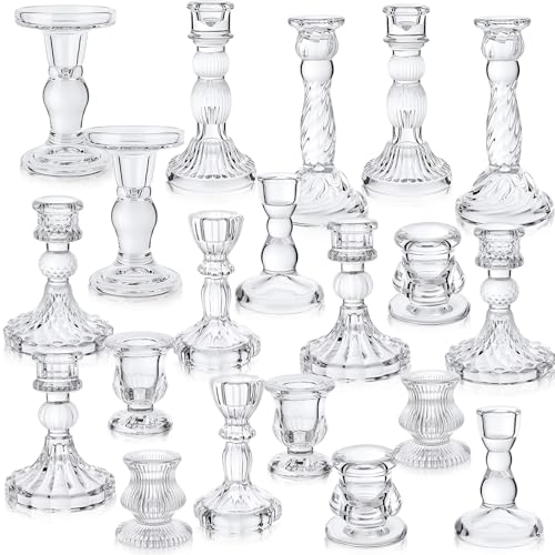 Mumufy 20 Pcs Glass Crystal Taper Candle Holders Clear Glass Candlestick Holder Fit 0.8 Inch Candles Crystal Decorative Candle Stand Centerpiece Table Wedding Dining Party(Clear) - color: Clear