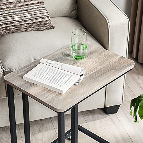 VASAGLE End Table, C Shaped TV Tray with Metal Frame Rolling Casters, Industrial Side Table for Living Room Bedroom, 19.7 x 13.8 x 23.6 Inches, Greige and Black - color: Greige + Black