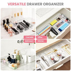 HOUSE DAY Makeup Drawer Organizer Trays 24 PCS, 4-Size Clear Drawer Organizers with Silicone Pads, Vanity Organizers and Storage, Non Slip Plastic Drawer Organizer for Desk, Bathroom, Kitchen, Office - size: 24 Pcs