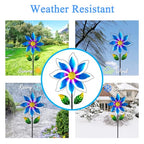14'' Wind Spinners Outdoor, Flower Metal Garden Wind Spinners Outdoor, Kinetic Wind Sculptures & Spinners for Yard Garden Lawn Decor (Blue) - size: 14'' Blue