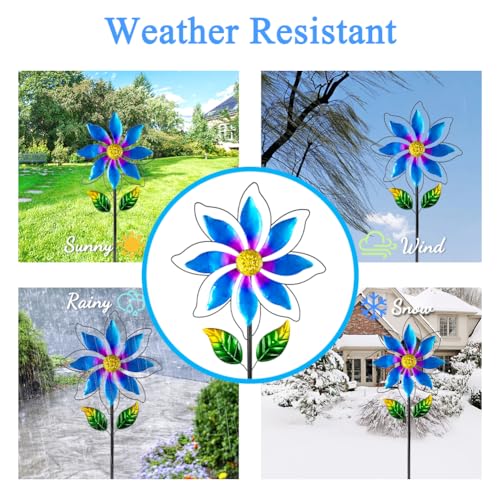 14'' Wind Spinners Outdoor, Flower Metal Garden Wind Spinners Outdoor, Kinetic Wind Sculptures & Spinners for Yard Garden Lawn Decor (Blue) - size: 14'' Blue