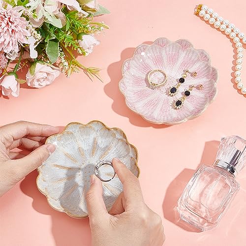 NBEADS 2 Pcs Ceramic Jewelry Tray, Lotus Flower Ring Dish Holder Porcelain Trinket Tray Decorative Trinket Plate for Ring Necklace Bracelet Jewelry Watch Key Gift, Whitesmoke/Pink - color: 2 Colors-Pink Lotus Flower