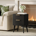 YAUKOMEL Small Black Night Stand,Mid Century Modern Bedside Table, Nightstand with 2 Drawers,Fluted Side Table with Wood Legs, End Table for Bedroom,Small Space Black11.8 D x 15.7" W x 22.8" HCTG55BK - color: Black, style: Fluted Style