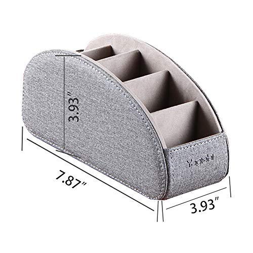 TV Remote Control Holder with 5 Compartments,Pu Leather Remote Caddy/Box/Tray Nightstand Desktop Storage Organizer Store DVD,Blu-Ray,Media Player,Heater Controllers and Makeup Office Supplies Grey - color: Grey, size: Large