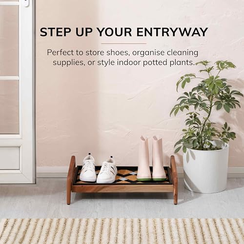 Anji Mountain Heavy Duty Waterproof Wooden Shoe Storage Mat Organizer/Boot Storage Tray Multi Use for Entryway with Coir, Tan and Ivory Insert, 1 Tier, Fits 2 Pair (26.5" Wide) - color: Tan and Ivory, size: 1 Tier, Fits 2 Pair