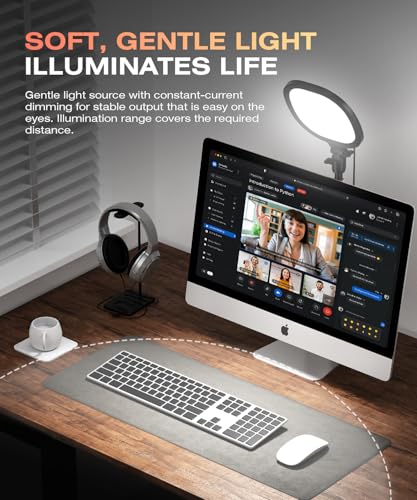 PQRQP Ring Light with Stand, Adjustable Desktop Light with Phone Holder, CRI 97+, Video Conference Light for Zoom Meetings, Webcam, Recording, Live Stream