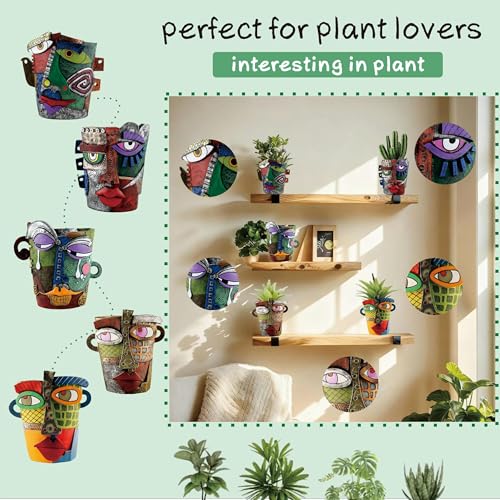 Picasso Abstract Face Flower Pot,Unique Resin Crafted Planter with Drainage Holes,Interesting Colorful Planter with Human face,for Indoor and Outdoor Botanical Home décor (Frown) - style: Frown