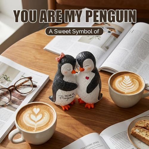 Penguin Gifts for Couple, Romantic Anniversary Wedding Gifts for Men Women, Resin Penguin Figurines, I Love You Gift for Wife Husband Girlfriend Boyfriend, Penguin Statue Home Decor with Greeting Card
